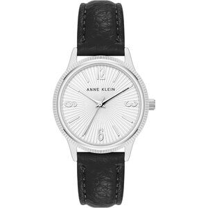 Women's Crystal Lens Faux Leather Strap  Silver/Black Tone Buckle Closure Watch